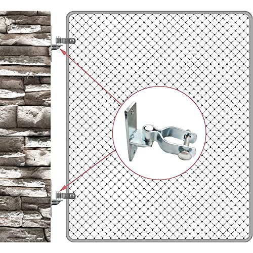 2 Pack 1-3/8 Inch Wall Mount Gate Hinge Metal Hinges Fence Post Chain Link Fence Frame Hinge Outdoor Gate Hardware (Screws Included)