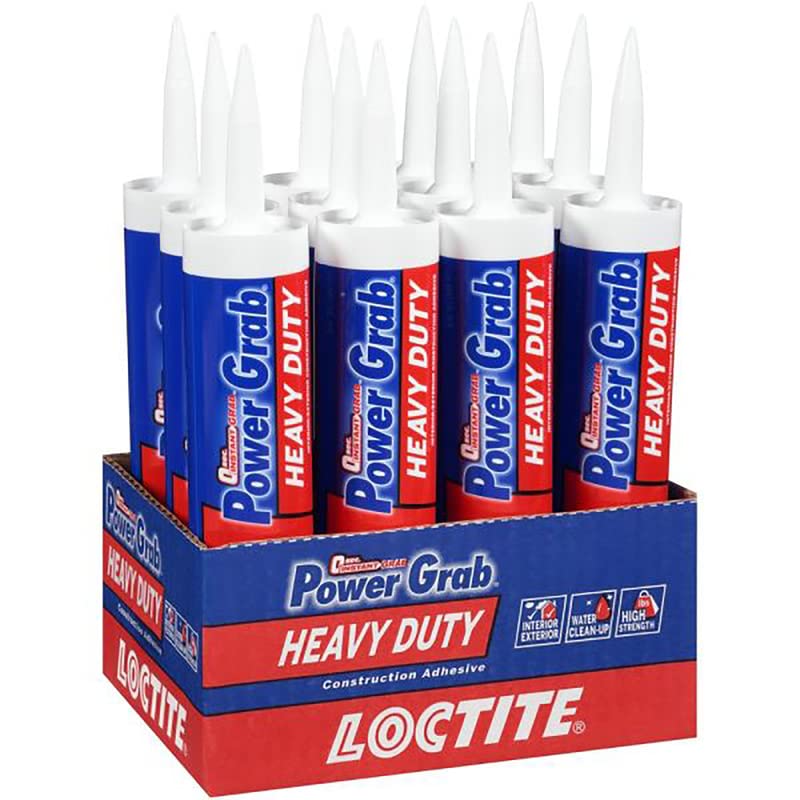 Loctite Power Grab Express Heavy Duty Construction Adhesive, 9 fl oz Cartridge - Versatile Constuction Glue for Wood, Wall, Tile, Foam Board & More (Pack of 12)