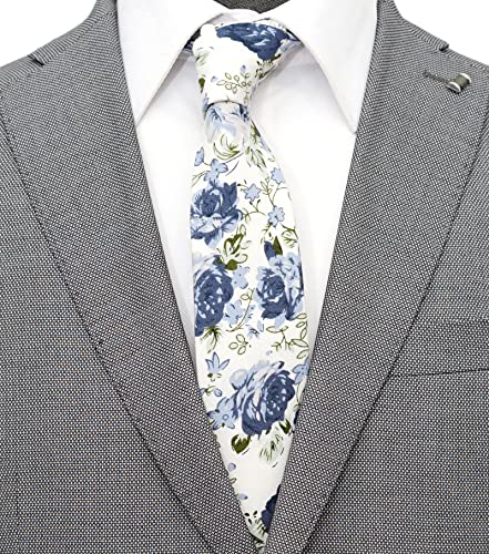 Cotton 2.5-Inch Skinny Floral Tie and Pocket Square Set for Men - color: Cyan