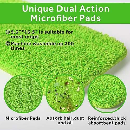 16.5" Microfiber Mop Pads Refills, 3 Pack Reusable Replacement Heads - color: 16"green*3