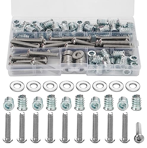 1/4-20 Threaded Inserts for Wood with Bolts Fully Threaded Button Head Hex Socket Screws 1" and Washers 40-Set - size: Threaded Insert & 1" Bolts