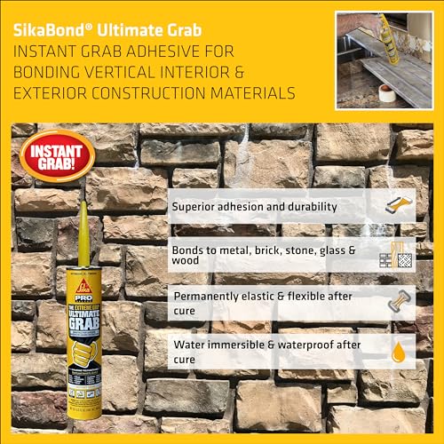 Sika SikaBond - Ultimate Grab Instant Polyurethane Adhesive - Gray - Ideal for Indoor and Outdoor use - Waterproof and Water immersible - 10.1 fl.oz