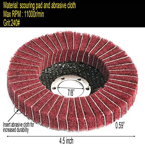 FPPO 5Pcs 4.5" x 7/8" Nylon Fiber Flap Disc Polishing Grinding Wheel,Scouring pad Buffing Wheel for Angle Grinder, Polishing Tools (Grit 240) - style: grit 240