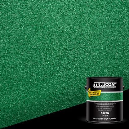 Tuff Coat Medium Texture Rubberized Non-Skid Deck Coating – Textured Non-Slip Safety Surface for Pool Decks, Docks, Boat Ramps, Patios, Walkways & High-Traffic Areas (UT-208 Green 1-gallon) - color: Green, size: 128 Fl Oz (Pack of 1)