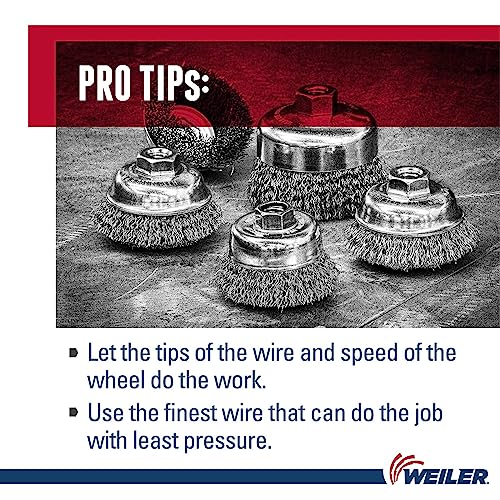 Weiler 13245 3" Crimped Wire Cup Brush, .014" Steel Fill, 5/8"-11 UNC Nut, Made in the USA - size: 3" Dia, style: .014" Wire Size x 1" Trim Length