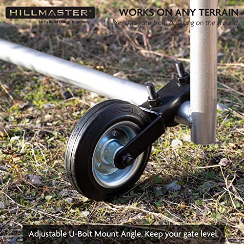 Hillmaster 6 Inch Heavy Duty Gate Helper Wheel Caster Kit with 1-5/8" to 2" Gate Frames, Black, 2 Pack - size: 2 pack