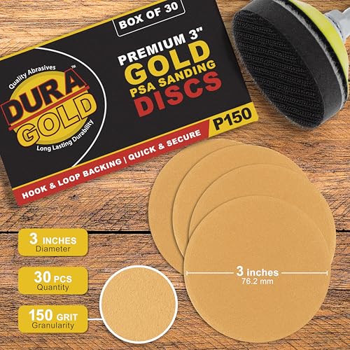 Dura-Gold Premium 3" Gold Hook & Loop Sanding Discs - 150 Grit (Box of 30) - size: 150-Grit