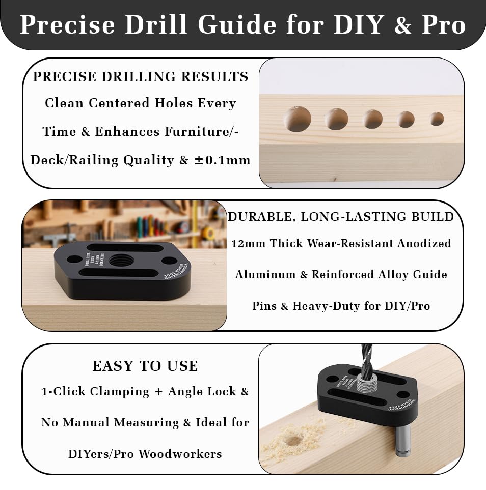 Dowel Jig Kit,8 Size Drill Bushings Compatible with 1/8" to 3/8" Drill Bits