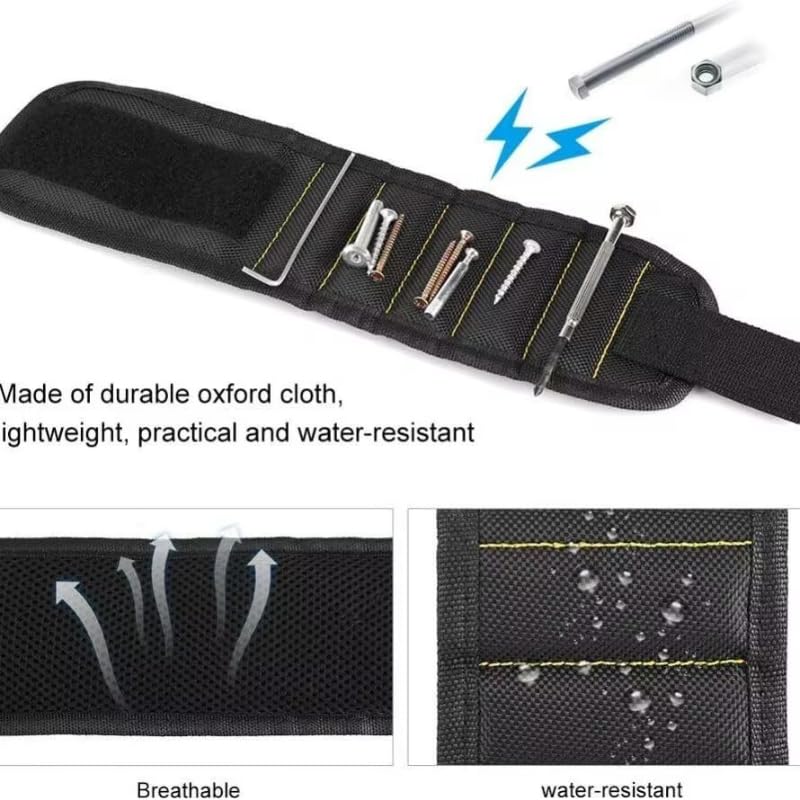 Magnetic Wrist Band with Self-adhesive, Tool Magnet Wrist Strap for Screws Screwdriver Hardware Storage (black) - color: Black