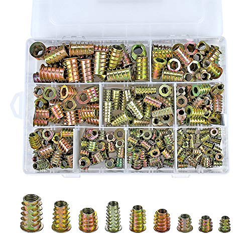 200Pcs M4-M10 Zinc Alloy Threaded Insert Nuts Hex Socket for Wood Furniture