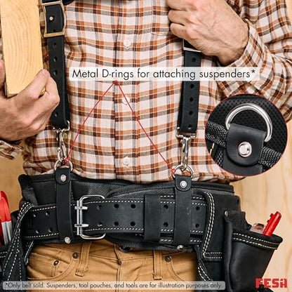 FESA Padded Leather Tool Belt with Back Support Have D-rings for Suspenders - color: Black