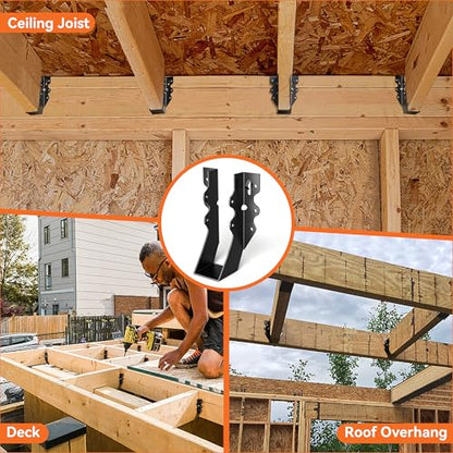25 Pcs Black 2x6 Joist Hanger,LU26 18 Gauge Double Shear Face Mount Joist Hanger,Hurricane Ties for Rafters Tie Brackets Great for Floor Deck and Ceiling Joists - size: 25Pcs 2x6, style: Black