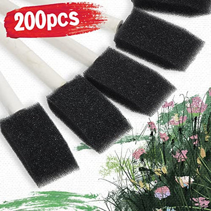 Leinuosen 200 Pcs 1" Black Foam Brush Bulk Sponge Paint Brush with Handle