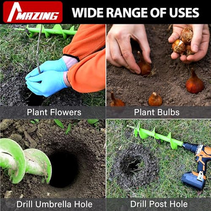 MAZING 16" x 4" Upgraded Spiral Auger Drill Bit for Planting, 2Pc Heavy Duty Garden Auger Bit, Bulb Planter Tool for Post Hole Digger Plant Flower Bedding Digging - size: 2 PCS