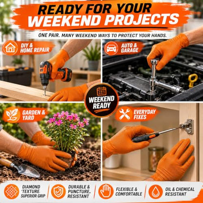ANBOSON 10 Mil Heavy Duty Diamond Texture Nitrile Gloves, XL, 1000 Ct - color: Orange of 1000, size: X-Large