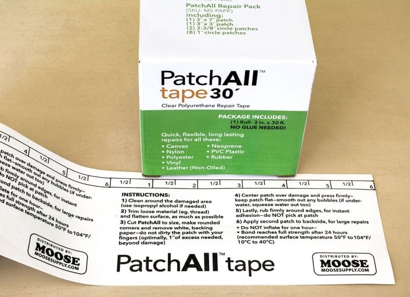 PatchAll Kit Clear Adhesive Vinyl Repair Tape, 3" x 30' Roll - size: 3-inch x 30-foot Roll