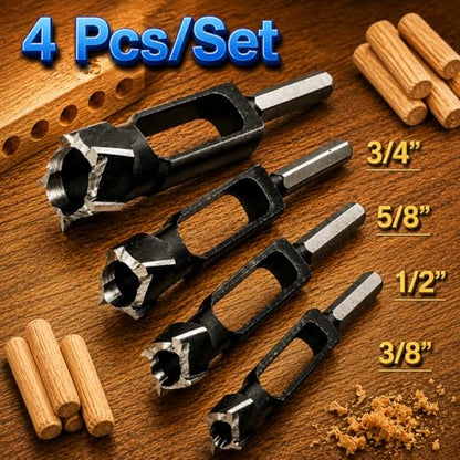 Wood Tenon Dowel Plug Cutter 4Pcs Set - Tenon Cutter Plug Maker Woodworking Drill Bit - size: 4pcs set