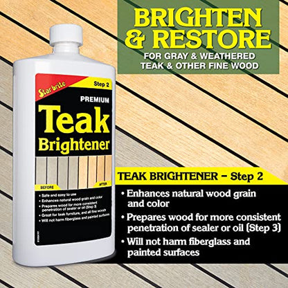 STAR BRITE Teak Kit - Restore Decks, Patio, Outdoor Furniture, Boats & Fine Wood - Marine Grade Teak Cleaner & Brightener Set & Premium Golden Teak Oil - Sealer, Preserver & Finish - 16 OZ