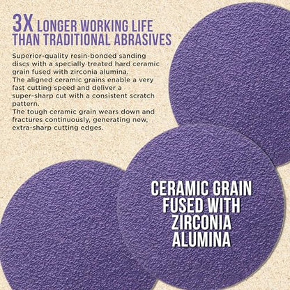 Dura-Gold Premium 80 Grit 2" Purple Film Ceramic Sanding Discs, Box of 30 - style: 80 Grit