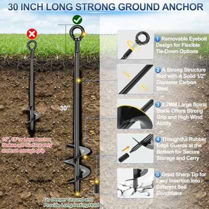 Shed Anchor Kit, All-Black Ground Anchor w/Wire Rope & Fasteners