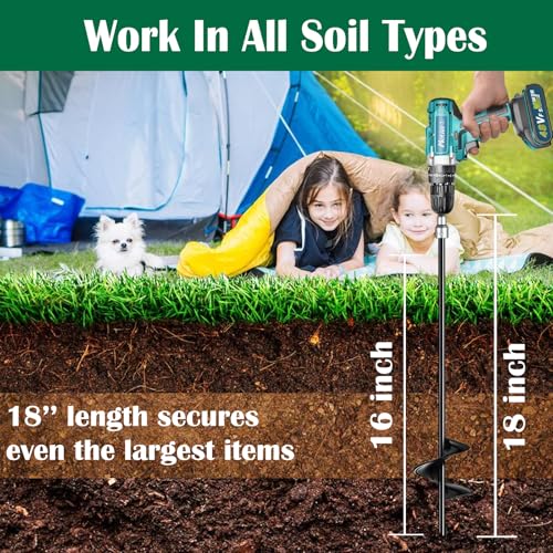 18 inch Ground Anchors Srew in Heavy Duty, Earth Shed Anchor Kit, Trampoline Stake Hook for Dirt, Swing Sets, Playset, Tent, Canopy, Carport, Hurricane, Mobile Home Tie Down, 4pcs - size: 4 Pack
