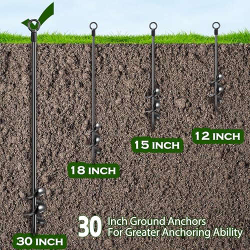 4 Pcs 30" Ground Anchors Heavy Duty Shed Anchor Kit with 3/16 Galvanized Cable & Turnbuckles, Triple-Turn Helix Earth Anchors for Carport Canopy Gazebo Trampoline Swingset Mobile Home - size: 4 PCS