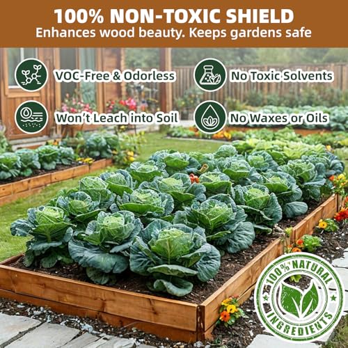 Garden Box Sealer Pro Grade 1 Gallons – Plant-Based, Non-Toxic Wood Sealer for Raised Garden Beds, Planters & Pet Shelters, Water & Weather-Resistant Finish for Outdoor Wood - size: 1 Gallon
