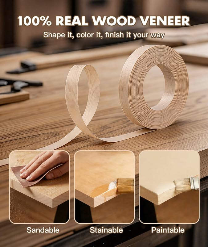 Birch Edge Banding 7/8 Inch x 200 Ft Preglued Iron On Plywood Wood Tape, Premium Birch Veneer Edge Banding, Self-Adhesive Flexible Wood Edging Strip for Shelving and Furniture Repair - color: Birch, size: 7/8 inch X 200 ft