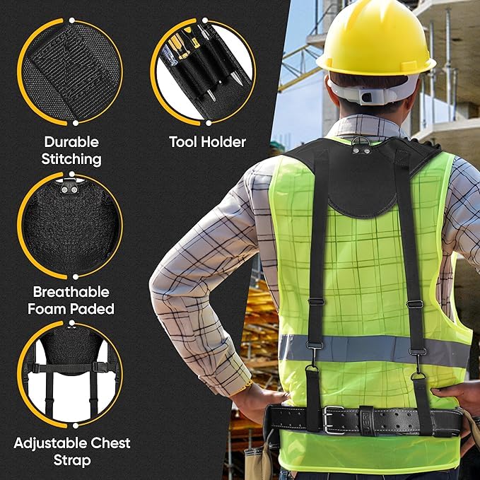 FUERI Cordura Nylon Tool Belt with Suspenders Heavy Duty Tool Pouches for Men Construction Carpenters Electricians Framers Garden Women - style: Tool Belt with Suspenders