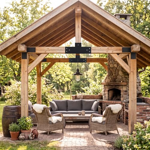 3-Way T-Shaped Pergola Brackets Kit, 2Pcs Post and Beam T Brackets Woodwork Brackets with Screws for 4x4 Pergola Kit, Heavy Duty Wood Beams for Patio Pergola,Log Cabins,Gazebo(Actual:3.7"x3.7") - size: 2PC T-Shape(4*4)