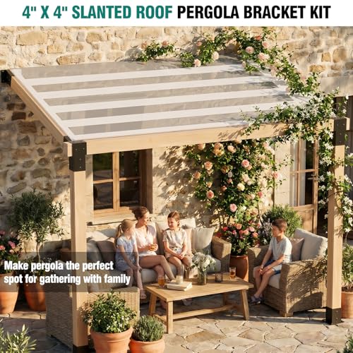 15° Pergola Brackets, 2 Pack Slanted Roof Woodworks Pergola Kit for 4x4'' - size: 2P 15° 3-Way Bracket +2P 15° Base +2P Base