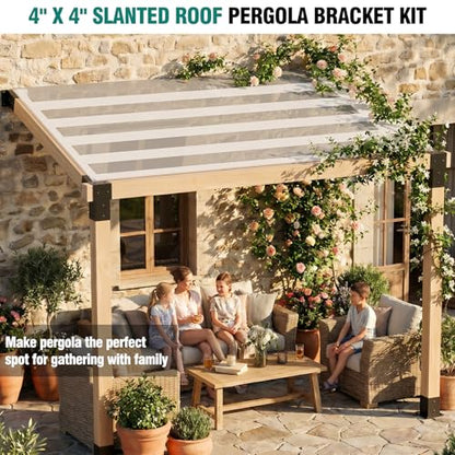 15° Pergola Brackets, 2 Pack Slanted Roof Woodworks Pergola Kit for 4x4'' - size: 2P 15° 3-Way Bracket +2P 15° Base +2P Base