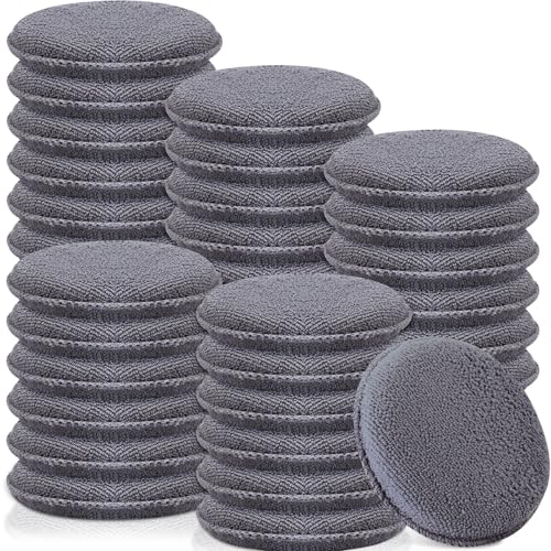 Tanlade 100 Pcs Car Detailing Microfiber Applicator Pad Wax Applicator Wash Microfiber Pads, 5 Inch Diameter (Grey) - color: Gray