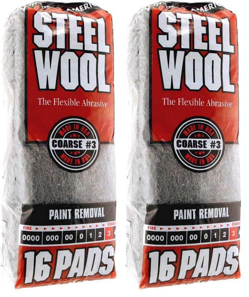 Homax Rhodes American Paint Removal Steel Wool, Coarse Grade #3, 16 Pads (Pack of 2) - size: 16 Pads (Pack of 2), style: Coarse Grade #3