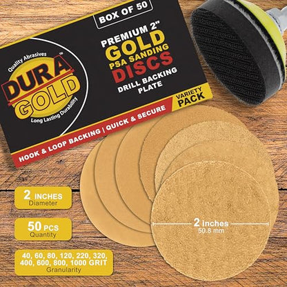 Dura-Gold 2" Gold Sanding Discs Grit Assortment 40, 60, 80, 120, 220, 320, - size: Variety Pack