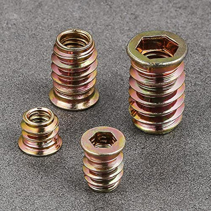 Wensilon 1/4"-20 200Pcs Threaded Insert for Wood Hex Drive Wood Inserts Furniture Nuts - size: 1/4"-20