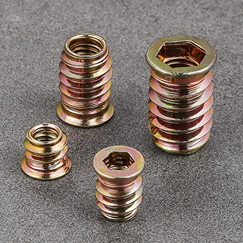 Wensilon 1/4"-10 200Pcs Threaded Insert for Wood Hex Drive Wood Inserts Furniture Nuts - size: 1/4"-10