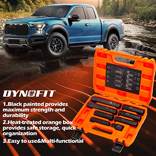 Dynofit 8-Piece Lug Nuts Key Kit, 5/6/7/12 Spline Lug Nuts Socket Set for Aftermarket Rims and Wheel Lock, with 1/2" Drive & Hex External Ends for Removal, Cr-V Steel - size: 8-Piece Set (5/6/7/12 Spline) with 1/2" Drive