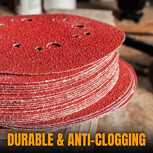 POWERTEC 50PK, 60 Grits, Sanding Discs 5 Inch - Hook and Loop, 5 Inch 8 Hole Aluminum Oxide Sandpaper Discs, Woodworking Sanding Pads for Random Orbital, Palm, Air, DA & Pneumatic Sander (45006)