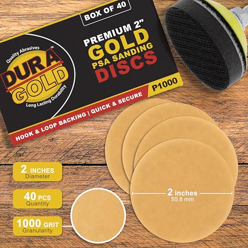 Dura-Gold Premium 2" Gold Hook & Loop Sanding Discs - 100 Grit (Box of 30) - size: 1000-Grit