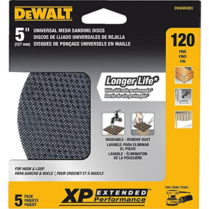 DEWALT DWAM4303 120 Grit Mesh Random Orbit Disks (5 Sheets), 5" - style: 120G, 5-Pack