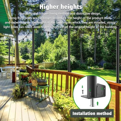 NUERPO String Light Poles,Metal Poles for Hanging Outdoor Light Strings, Light Poles Stand for Outside Garden,Patio,Wedding,Backyard,Deck,Party (10 Pack 5FT String Light Poles) - size: 10 Pack 5FT String Light Poles