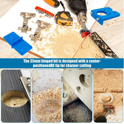 35mm Concealed Hinge Jig Kit, Bestgle Woodworking Tool Drill Bits Hinge Drilling Hole Router Jig for Cabinet Cupboard Door Installation, Hinge Hole Drill Guide Set with 35mm Forstner Bit