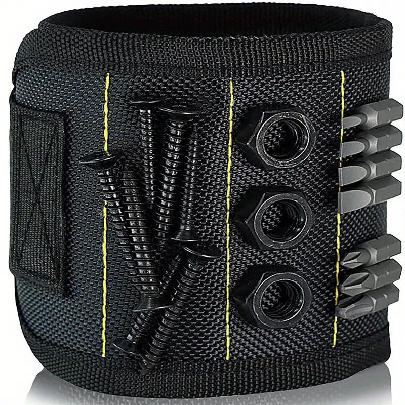 3 Rows 6 Magnets Magnetic Wristband, Adjustable Hook & Loop Magnetic Wrist Tool Holder for Screws Nails Drill Bits Woodworking Repair