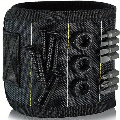 3 Rows 6 Magnets Magnetic Wristband, Adjustable Hook & Loop Magnetic Wrist Tool Holder for Screws Nails Drill Bits Woodworking Repair